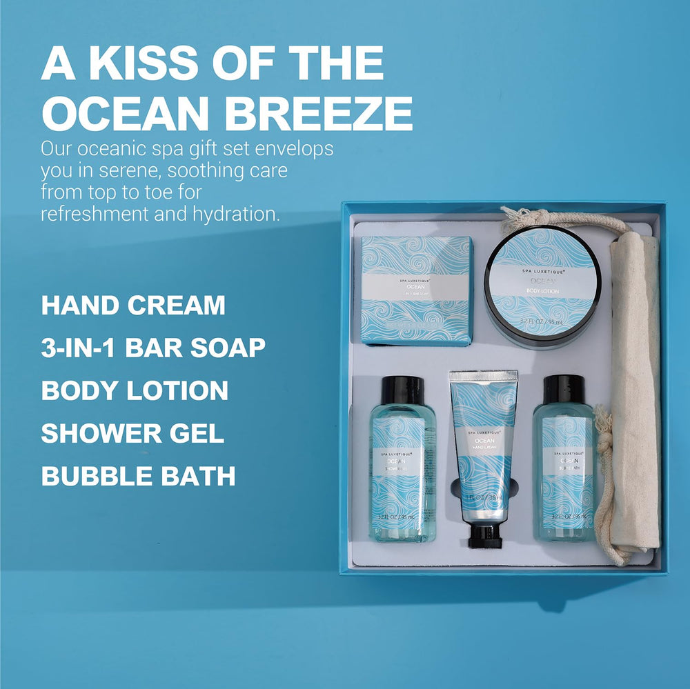 Spa Luxetique Ocean Spa Set 3-in-1 bar soap detail emphasizes versatile cleansing.