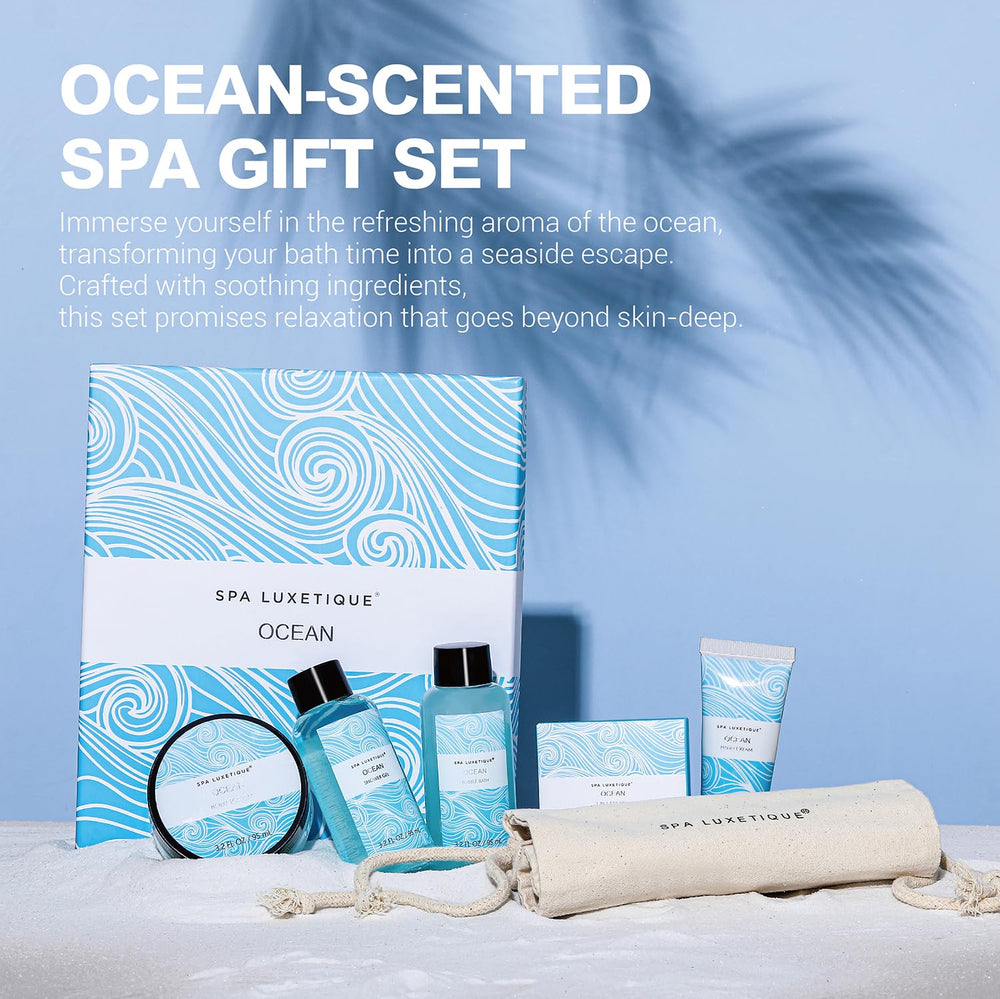 Spa Luxetique Ocean Spa Set bath bubble image showcases luxurious home spa experience.