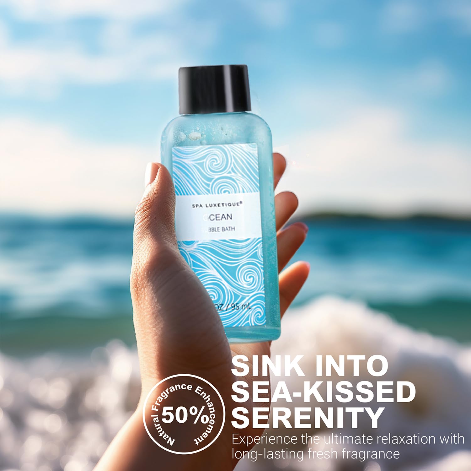 Spa Luxetique Ocean Spa Set body lotion dispense shows silky hydration.