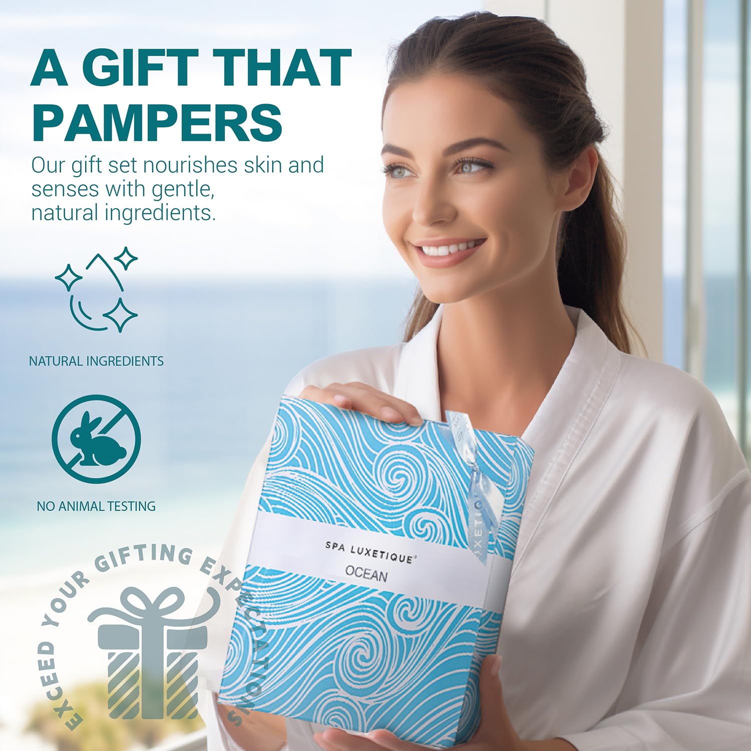Spa Luxetique Ocean Spa Set hand cream tube demonstrates everyday moisturization.