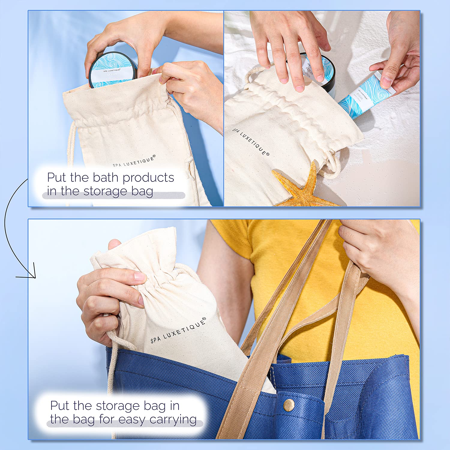 Spa Luxetique Ocean Spa Set reusable burlap bag invites eco-friendly gifting.