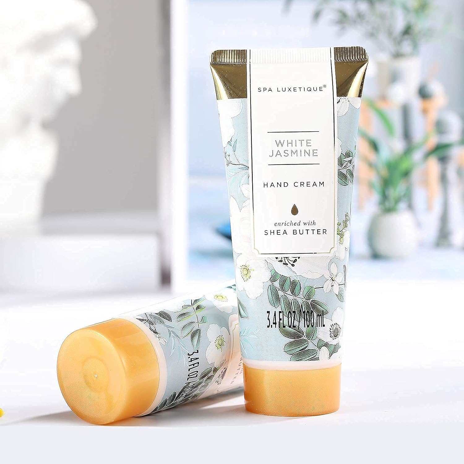 Spa Luxetique pouf sponge and cloth box reveals organized storage for self-care.