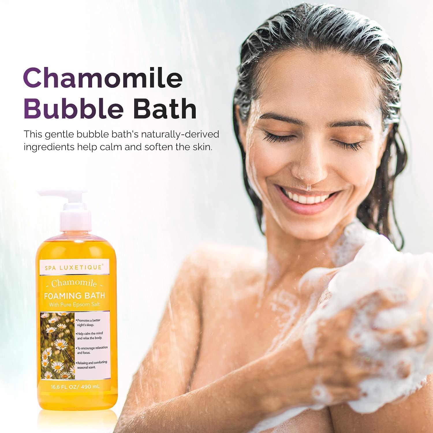 Spa Luxetique relajación baño con espuma cremosa.