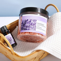 Spa Luxetique rose Epsom salts for calming mood and skin softness.