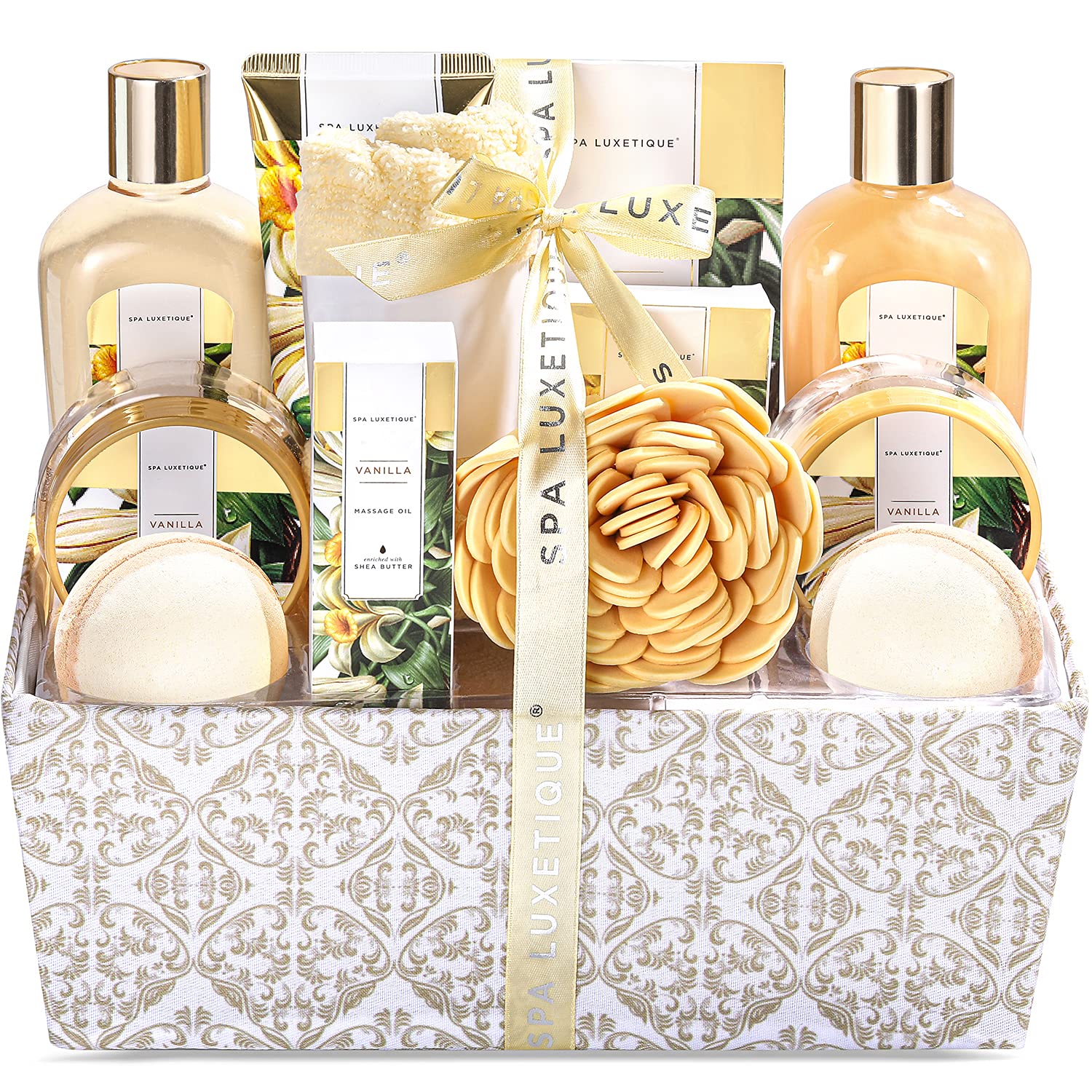 Spa Luxetique vanilla body lotion locks in moisture after bathing.