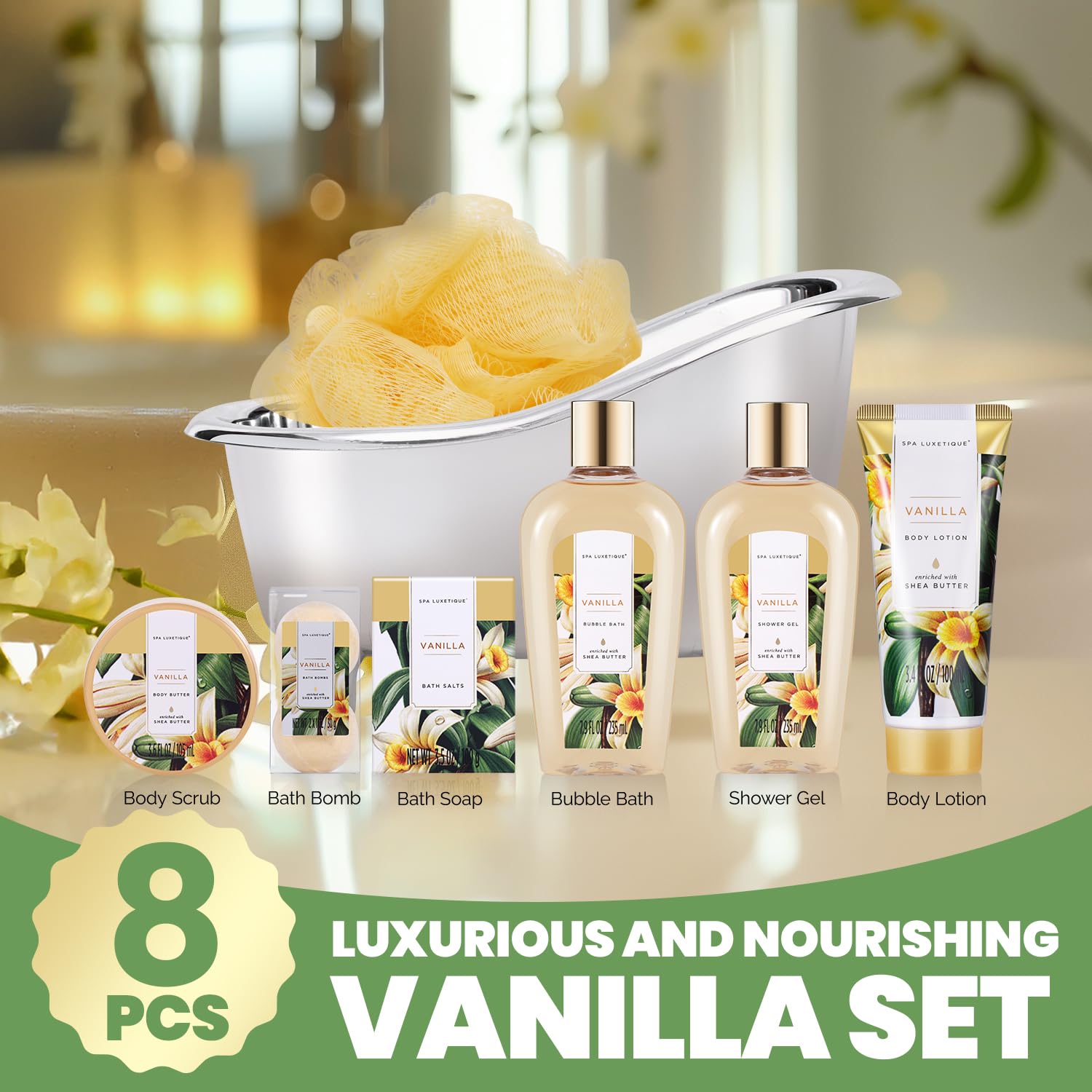 Spa Luxetique vanilla shower gel with creamy lather and comforting fragrance