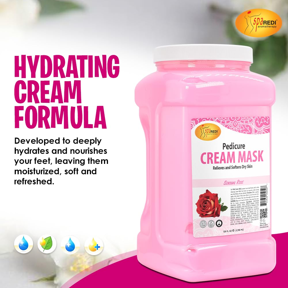 SPA REDI rose-scented cream-mask used during at-home pedicures and body pampering.
