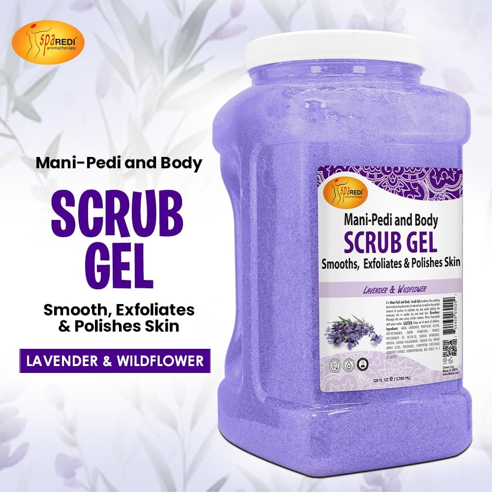 SPA REDI Lavender and Wildflower jar emphasizes relaxing spa scent during pedicure sessions.