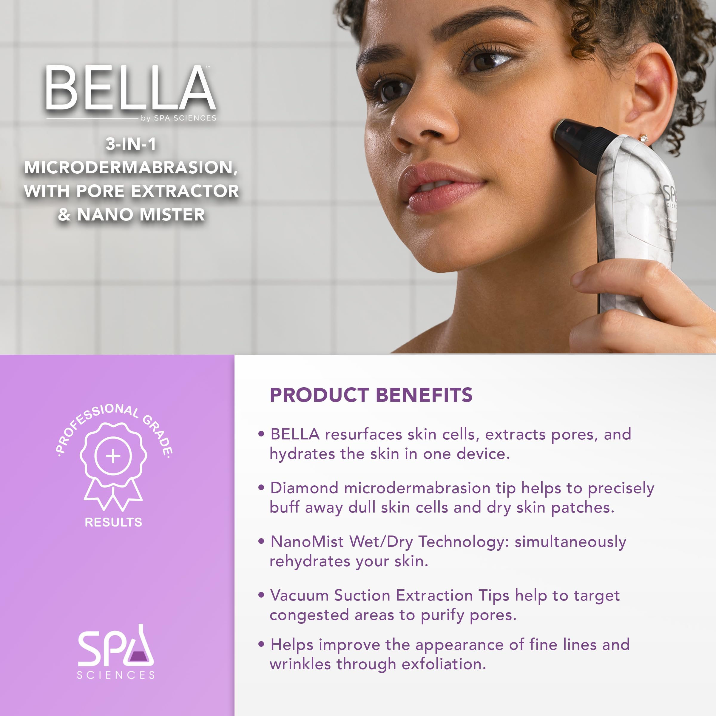 Bella Nano Mist spray demonstrated for hydrating mist on skin