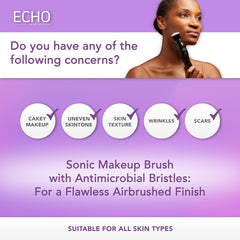 Spa Sciences ECHO shows three speed settings for customizable makeup finishes