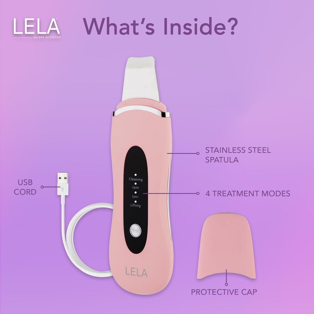 Spa Sciences LELA modes display illustrates four modes for cleansing, extraction, infusion, and contouring.
