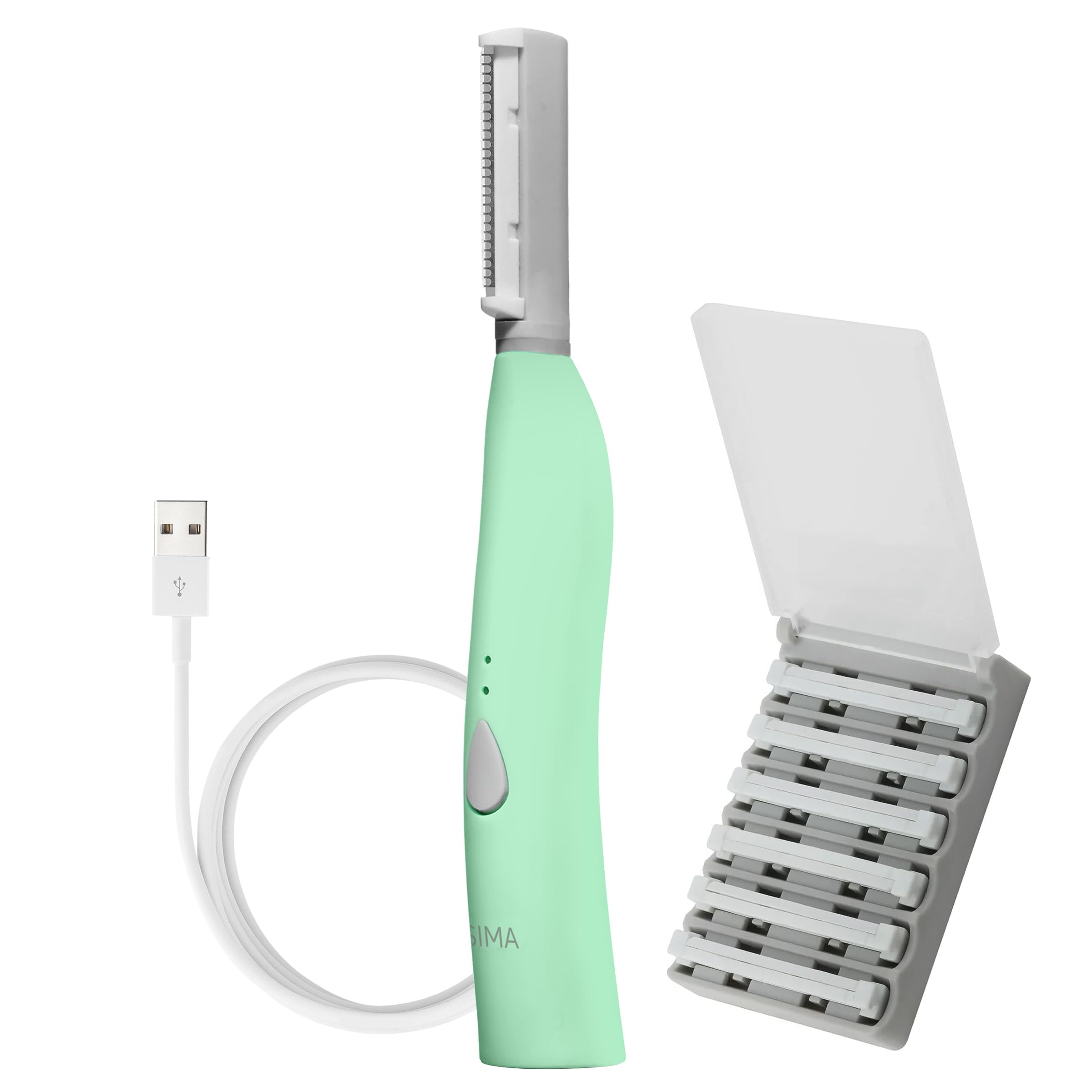 Spa Sciences SIMA dermaplane razor face closeup for smooth skin and peach fuzz removal
