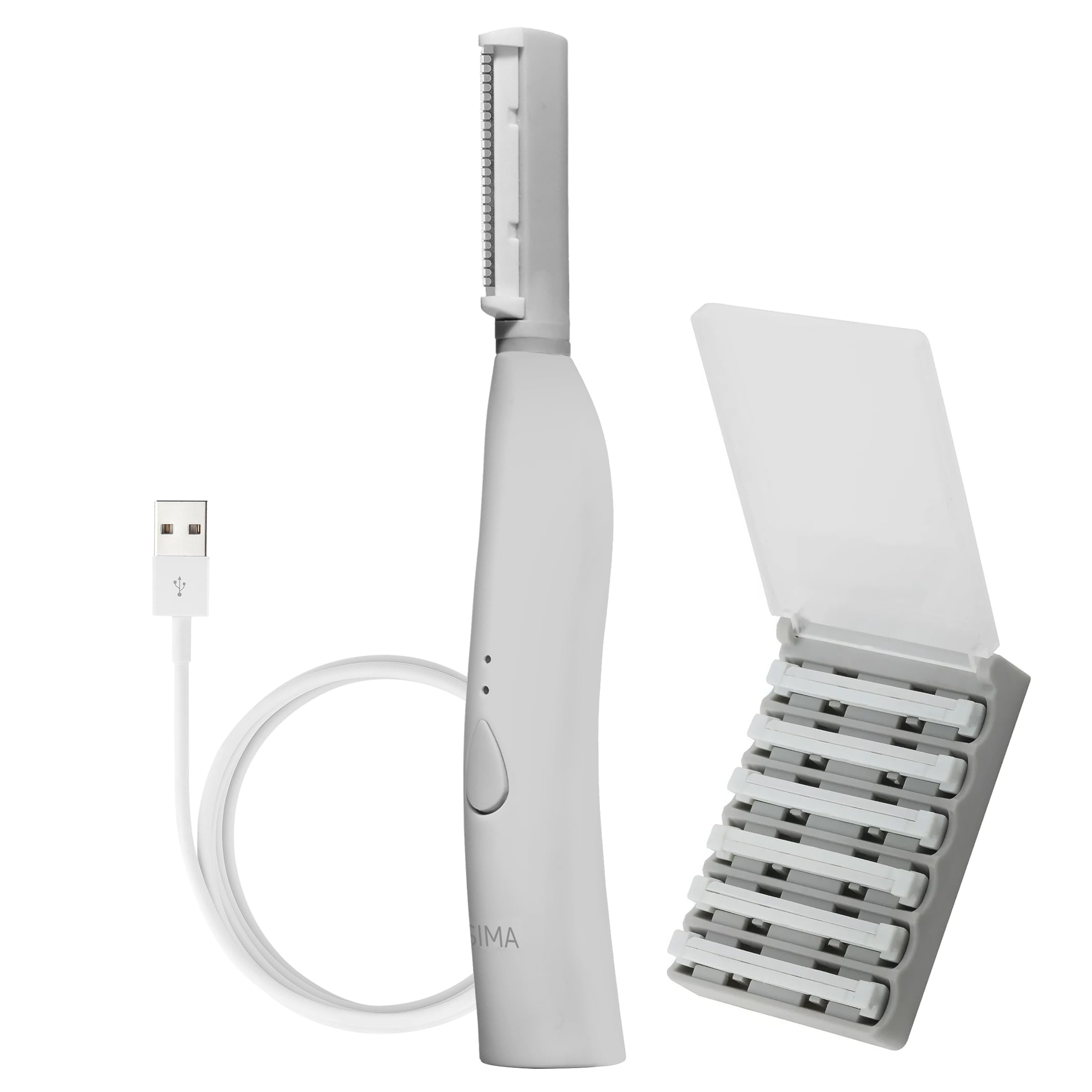 SPA SCIENCES SIMA dermaplane razor front view for painless facial hair removal at home.