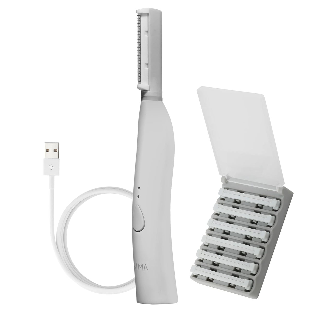 SPA SCIENCES SIMA dermaplane razor front view for painless facial hair removal at home.