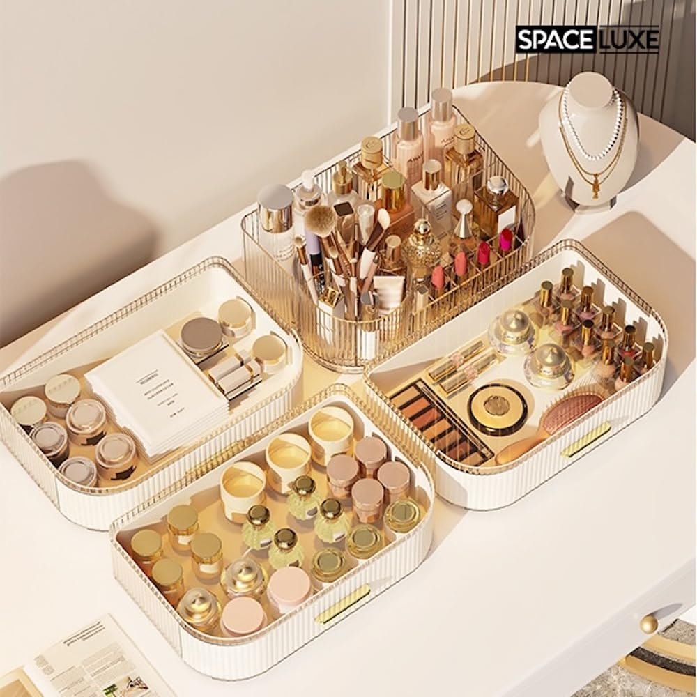 SpaceLuxe organizer's cream white finish adds modern elegance to any vanity