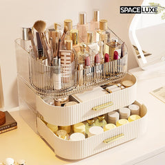 SpaceLuxe makeup organizer measures 7.3 by 11.2 by 9.1 inches to fit most vanities