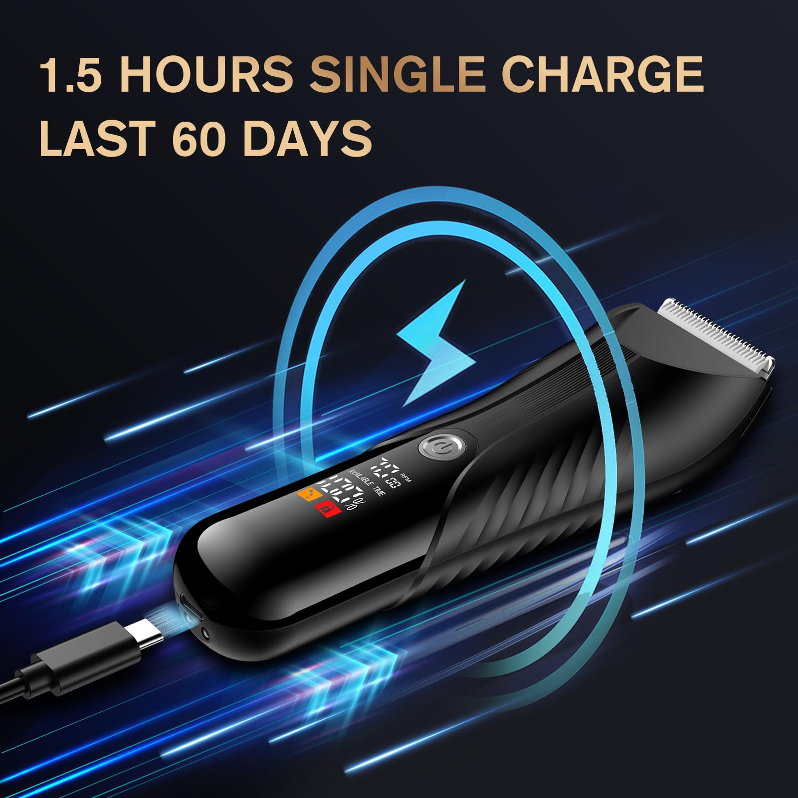 Spacekey 7000 RPM motor speeds up body grooming.
