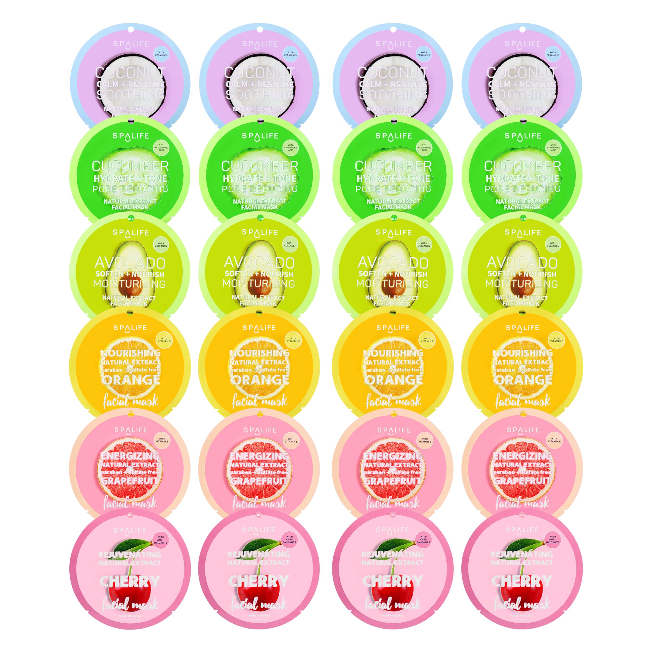 SpaLife Beauty Fruit Sheet Masks 24-pack box for hydrating skincare and aromatherapy scent
