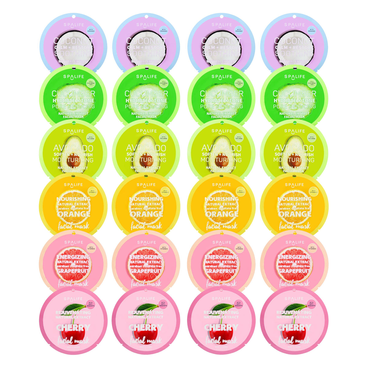 SpaLife Beauty Fruit Sheet Masks 24-pack box for hydrating skincare and aromatherapy scent