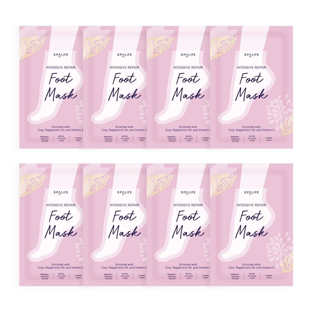 SpaLife Intensive Repair Foot Masks Pack demonstrates at-home spa treatment for hydrated feet