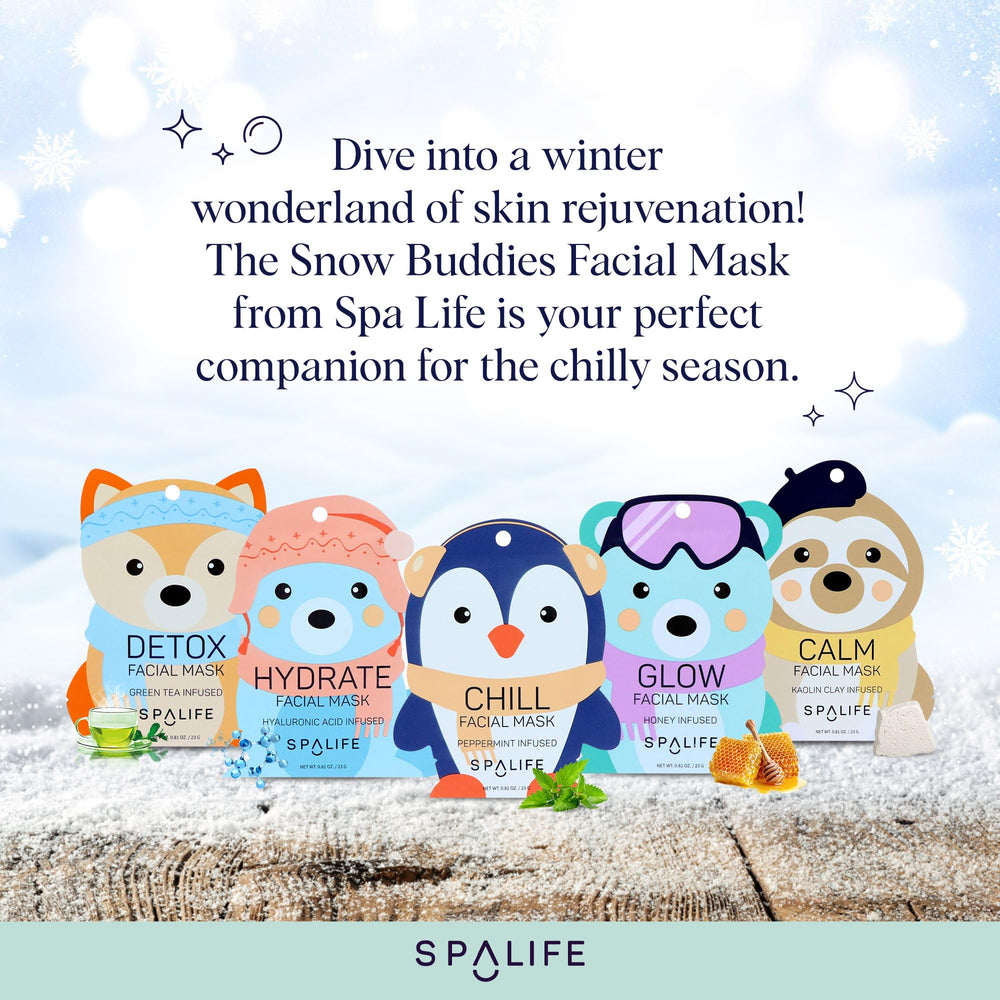 SpaLife Snow Buddies mask gift box showing festive set for gifting and glow