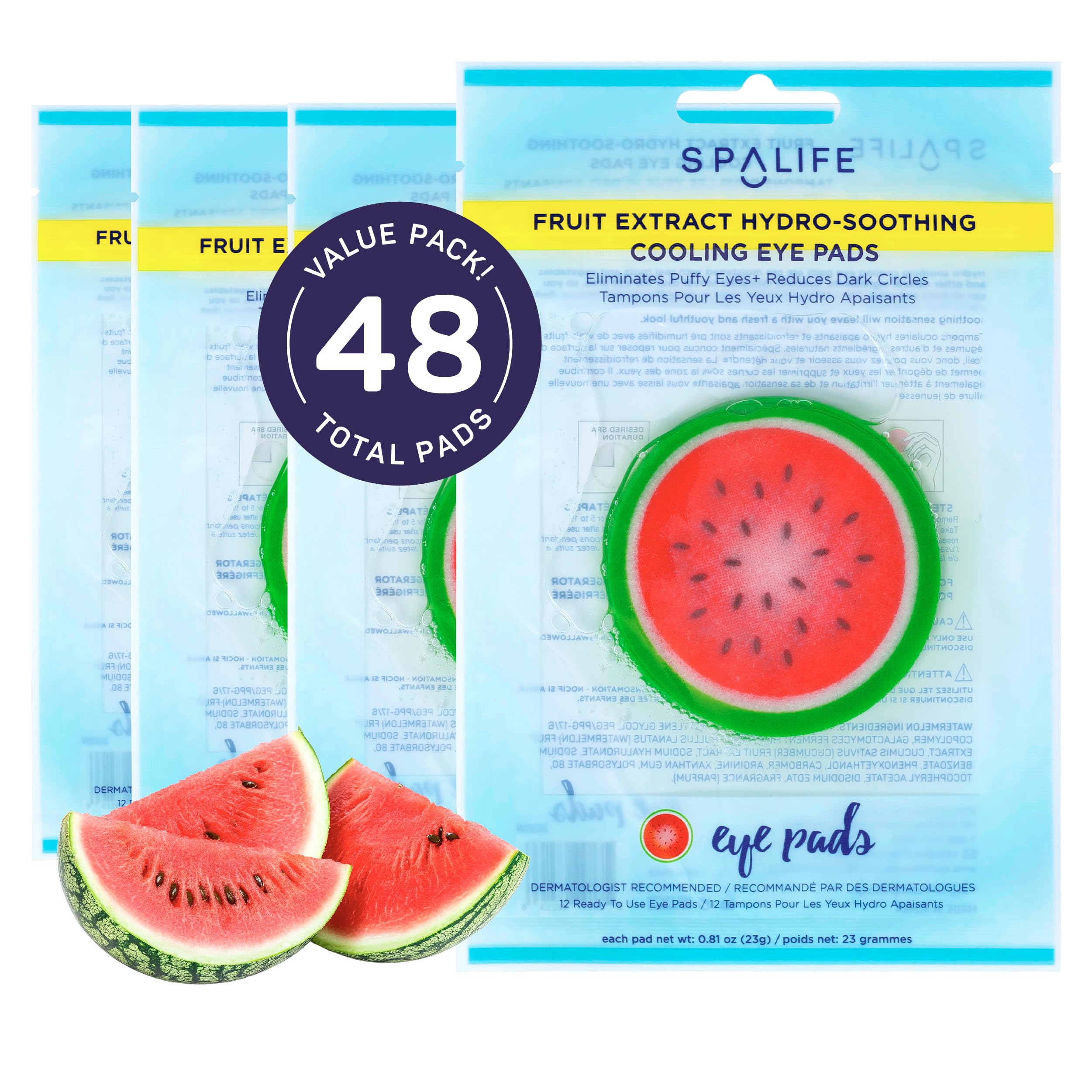 SpaLife Watermelon Cooling Eye Pads pack ready for refreshing under-eye hydration and puffiness support