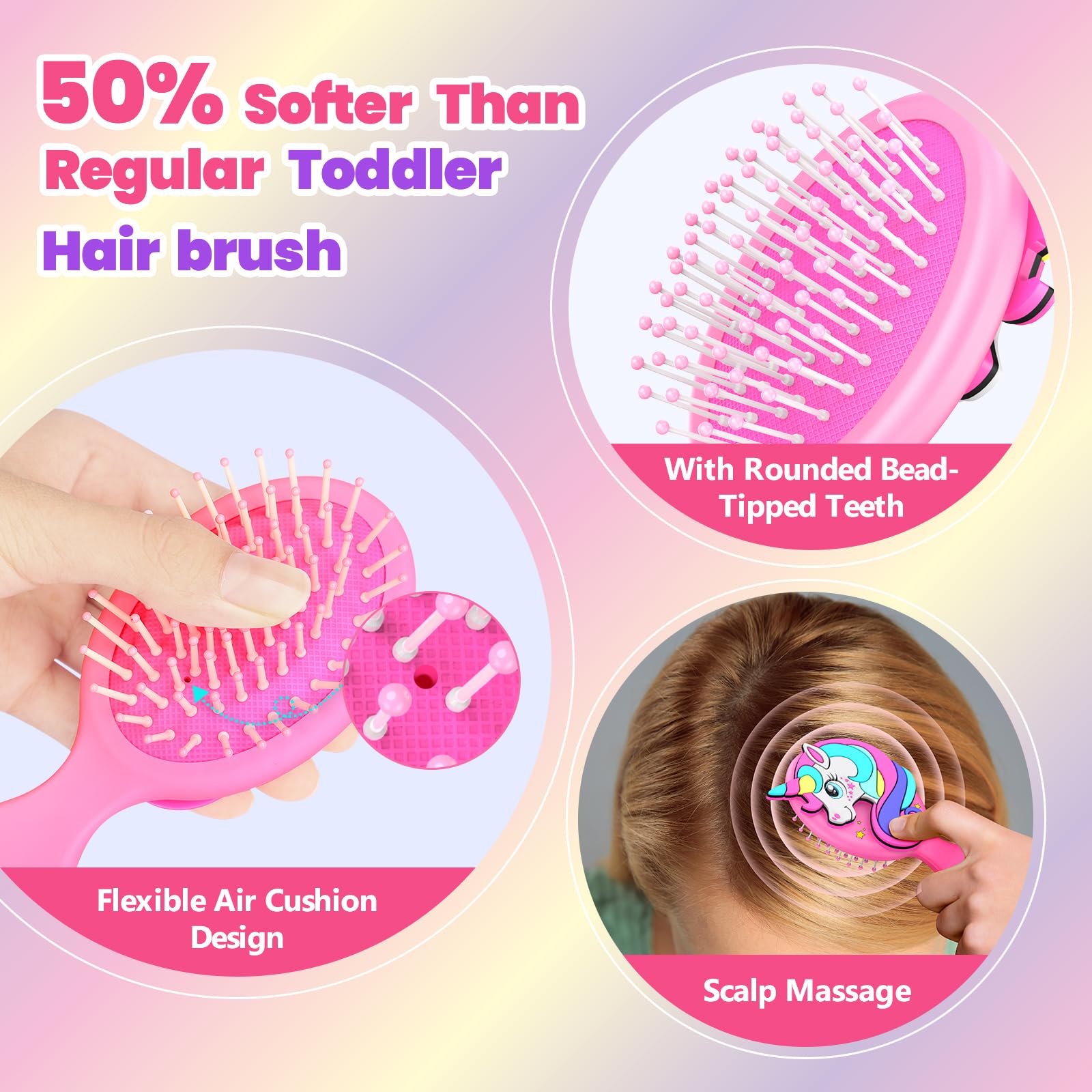 Sparkle Unicorn air cushion base demonstrates gentle glide on wet or dry hair