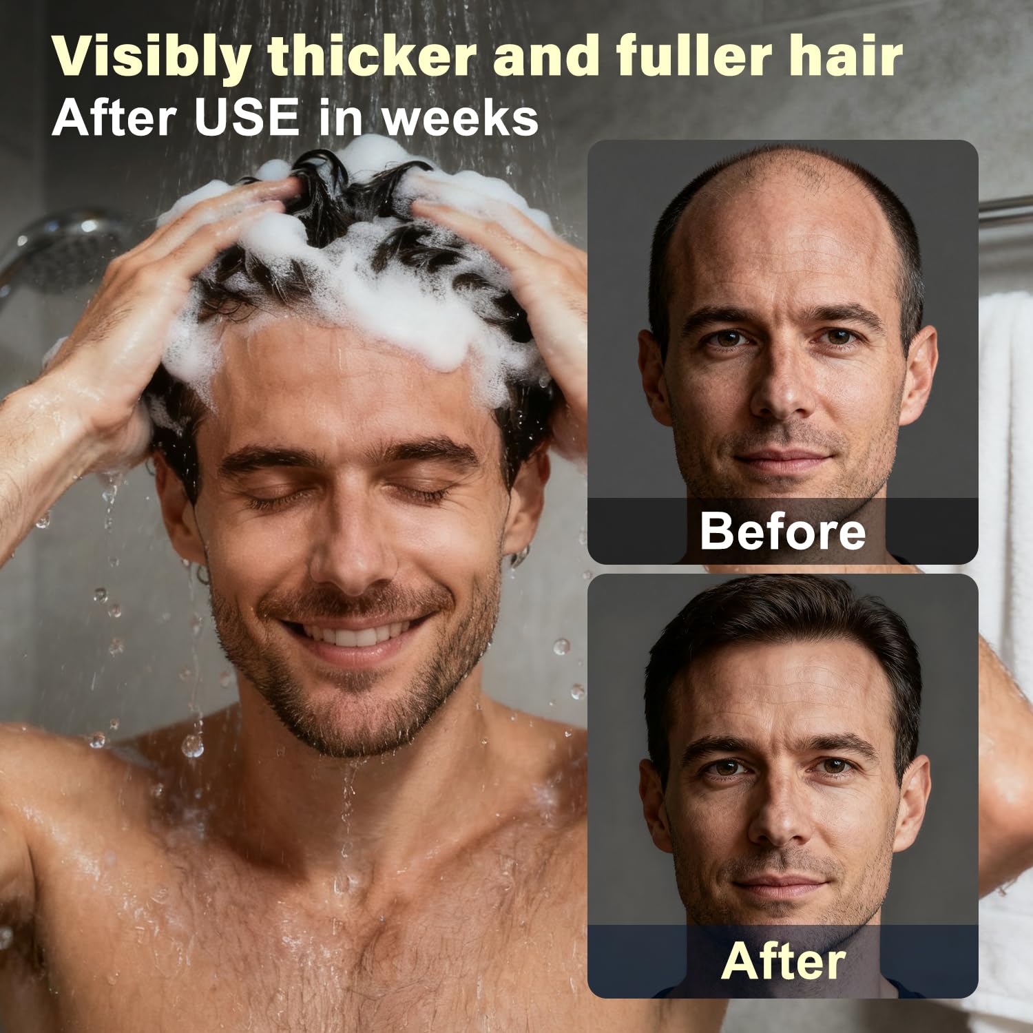 SPARTAN HAIR Root Activator Shampoo product shot during application suggests easy daily routine.