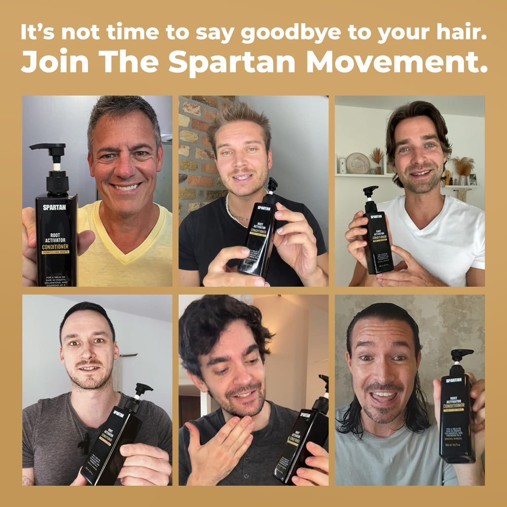 SPARTAN Product packaging box highlighting premium ingredients and easy-to-use conditioner.