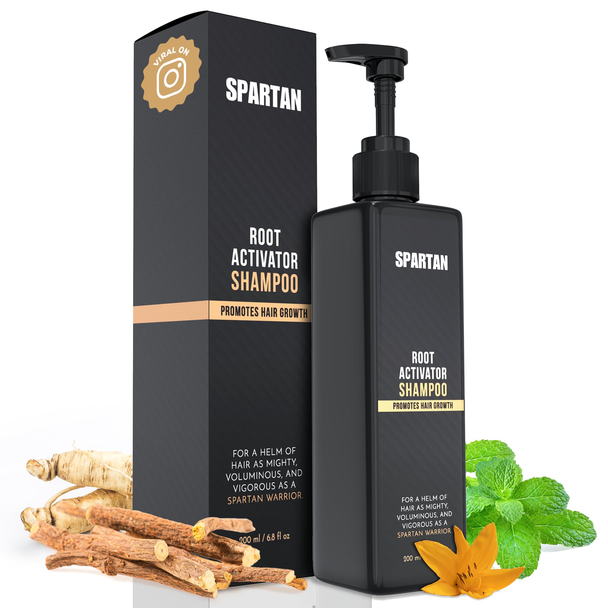 SPARTAN Root Activator Shampoo bottle front for daily scalp cleansing and healthier-looking hair.