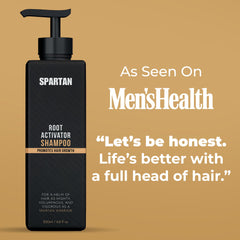 SPARTAN Root Activator Shampoo scalp close-up shows clean scalp and follicle-friendly environment.