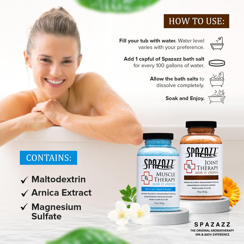Spazazz Arnica Calendula natural ingredients image suggests gentle, fragrant soak.