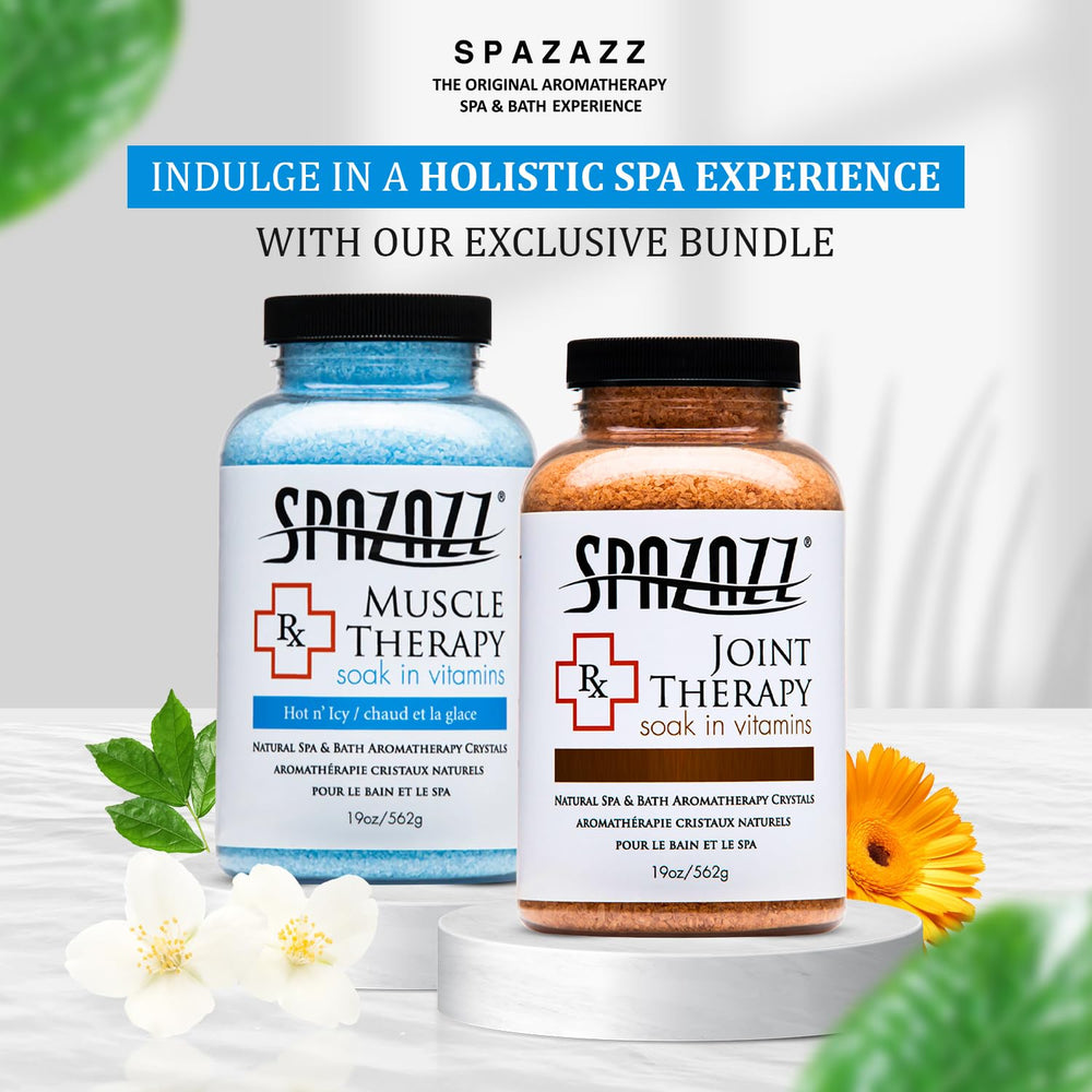 Spazazz bath tub scene with salts shows easy at-home spa setup.