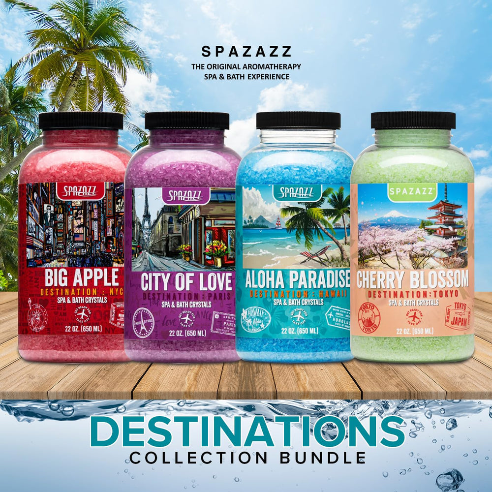 Spazazz Destinations City of Love crystals evoke romance-like scent for calm spa sessions.