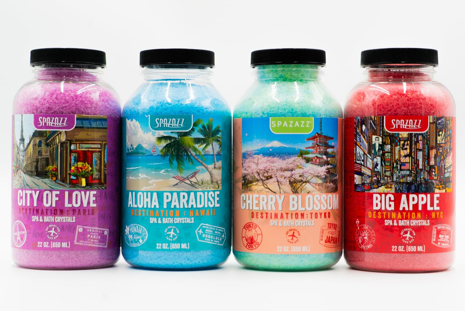 Spazazz Destinations bundle packaging closeup hints at gift-ready spa experience.
