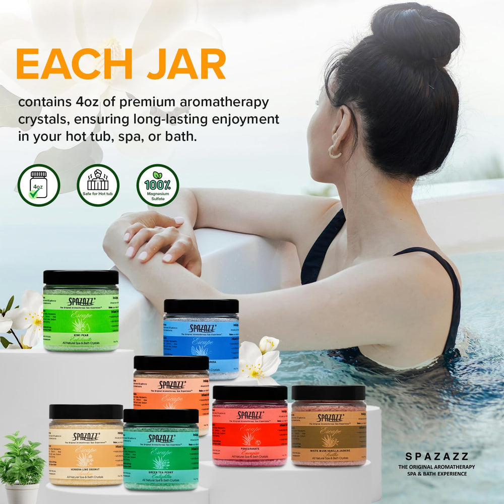 Spazazz Grapefruit Orange bath salt shot emphasizes citrus freshness for brightening bath time.