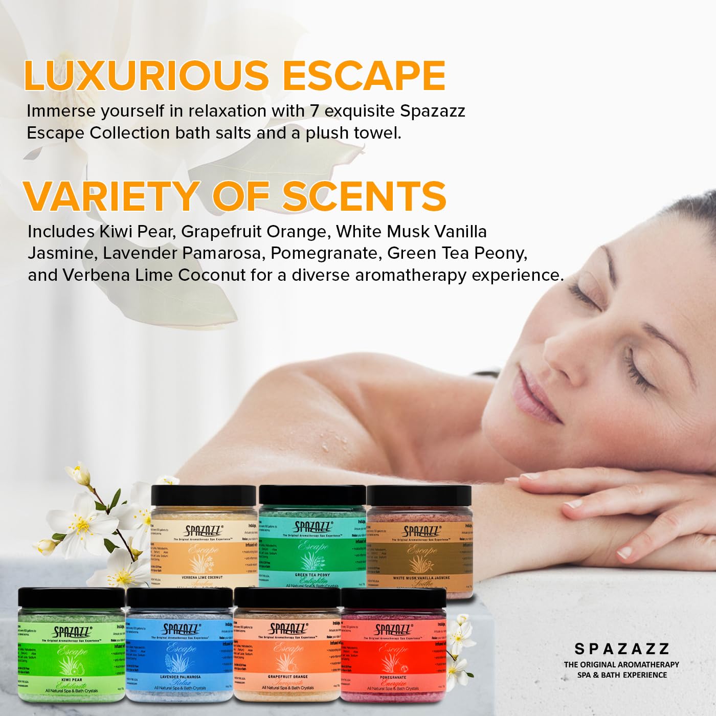 Spazazz Lavender Pamarosa bath salt close-up evokes calm evening rituals.