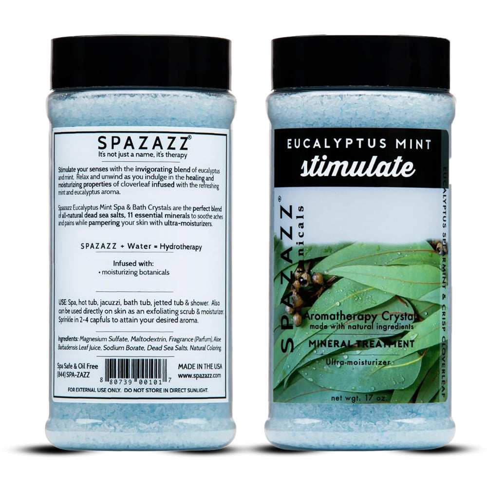 Spazazz Eucalyptus Mint aroma swirls, promoting stress relief during a soak