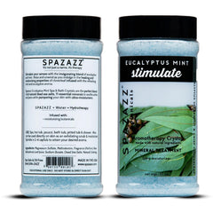 Spazazz Eucalyptus Mint aroma swirls, promoting stress relief during a soak