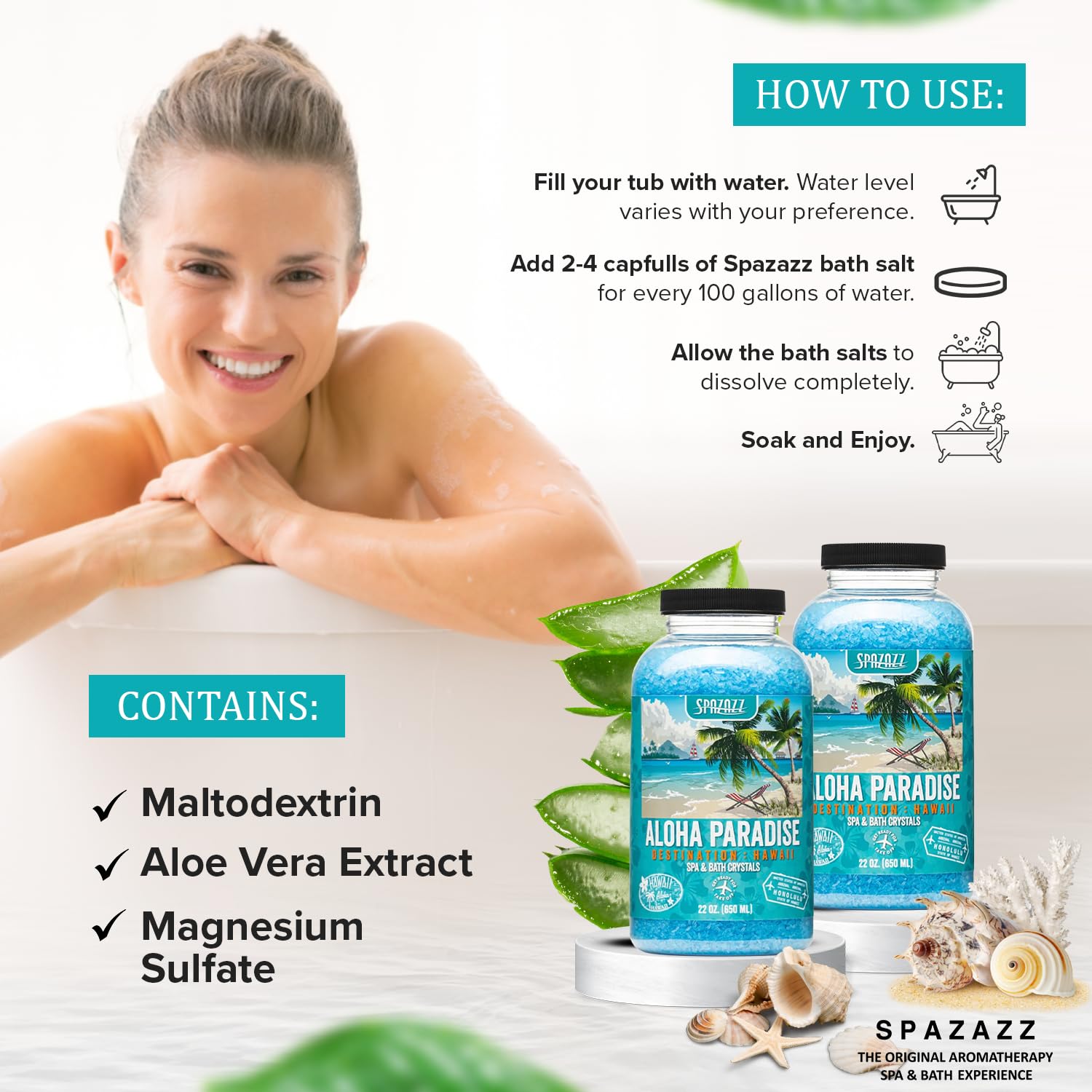 Spazazz Hawaii safety label shows oil-free formula that won't clog filters.