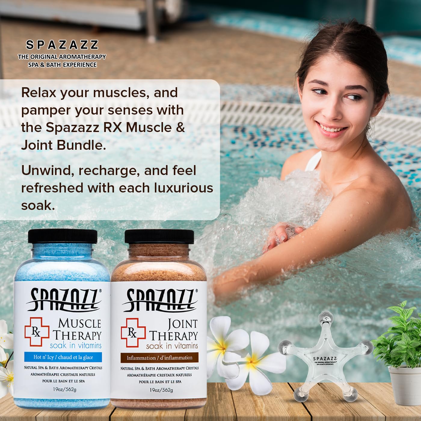 Spazazz magnesium sulfate arnica calendula ingredients for natural soak aroma.