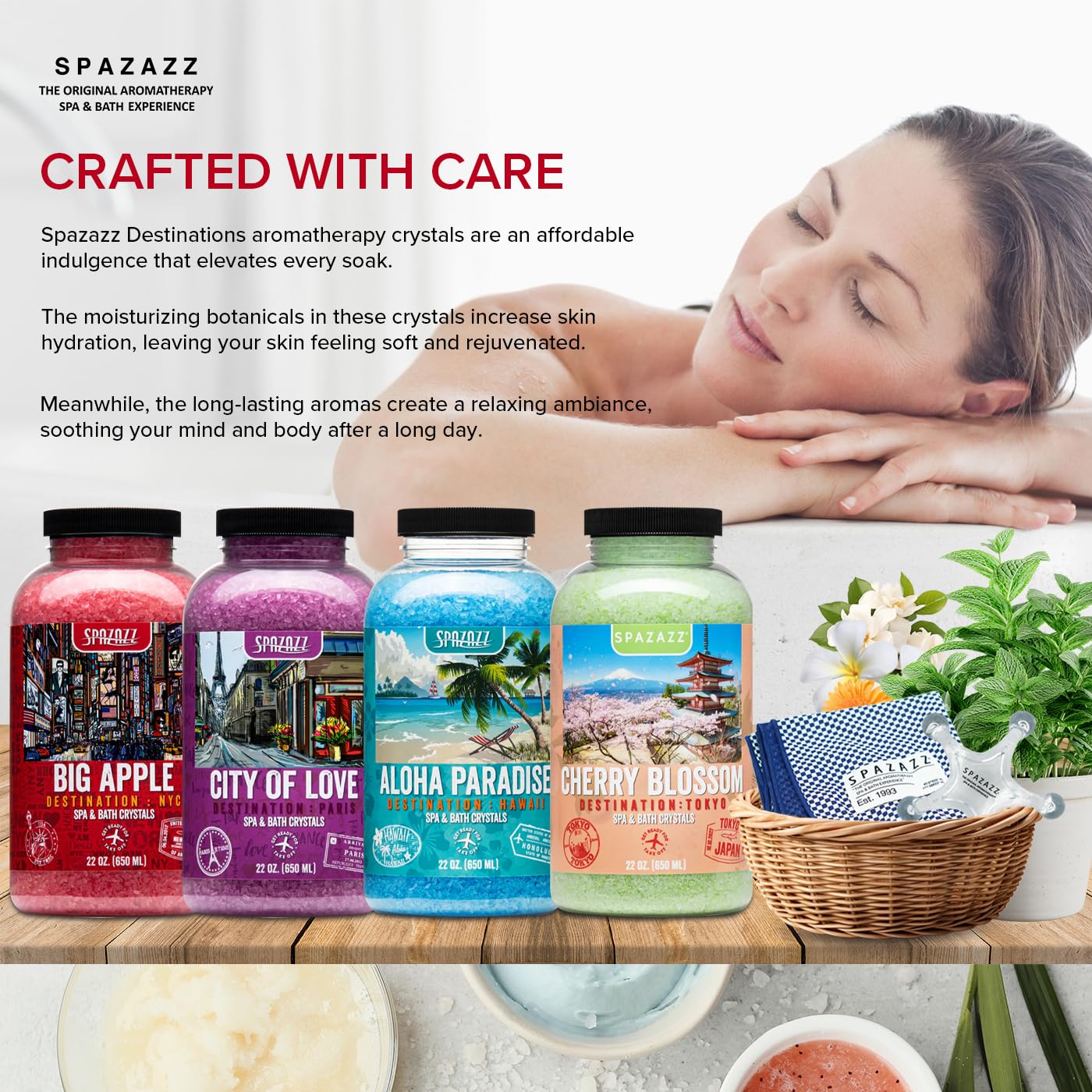 Spazazz moisturizing botanicals nourish skin during any spa soak.