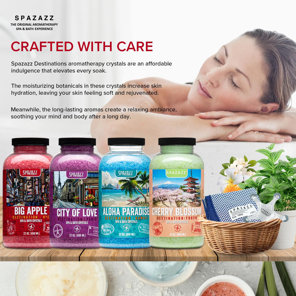 Spazazz moisturizing botanicals nourish skin during any spa soak.