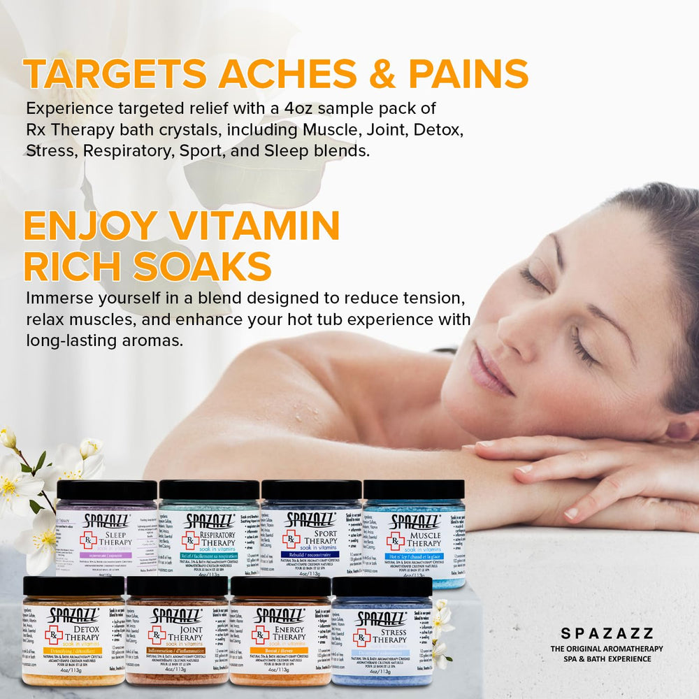 Spazazz RX Therapy detox-sample-crystal supports a refreshing spa soak.