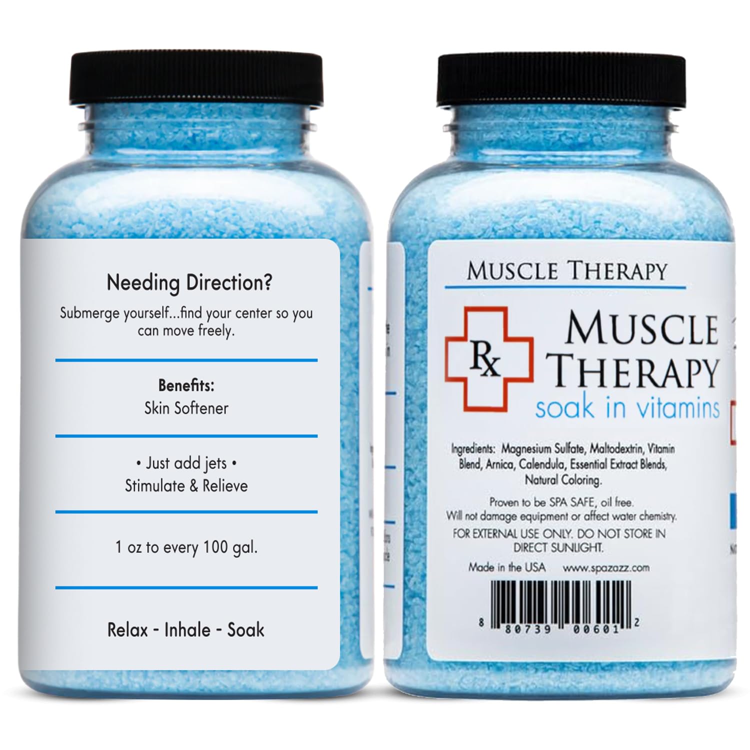 Spazazz RX Therapy Joint Bath Salts jar provides a calming scent for joint comfort.