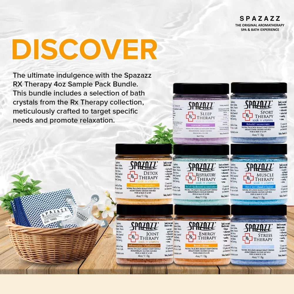 Spazazz RX Therapy sport-sample-crystal energizes post-workout soaks.