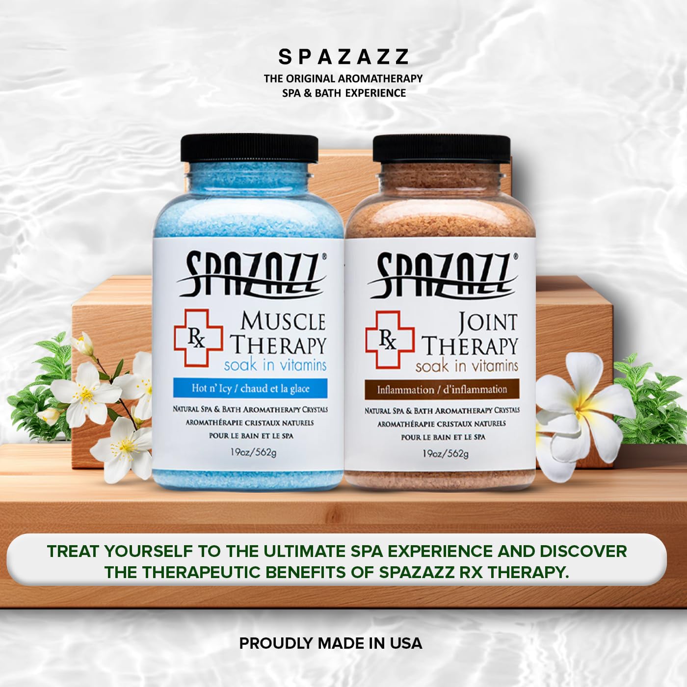Spazazz USA-made label on packaging indicating quality spa products.