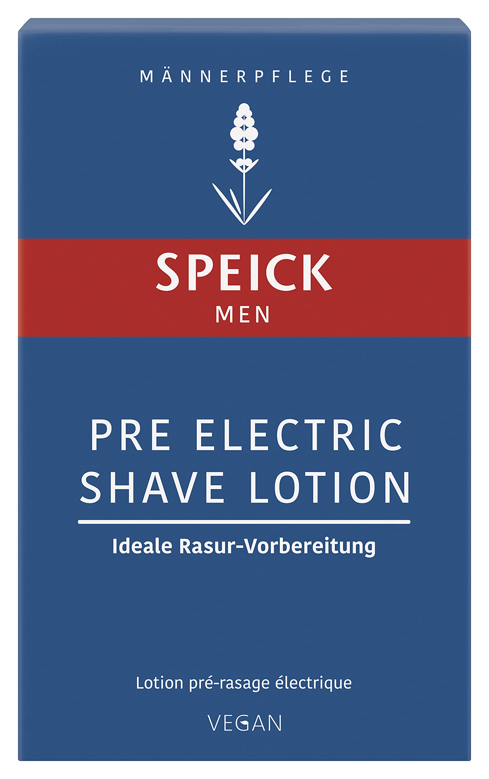 Speick Men Pre Electric Shave Lotion bottle with label, vegan skincare for a comfortable shave.