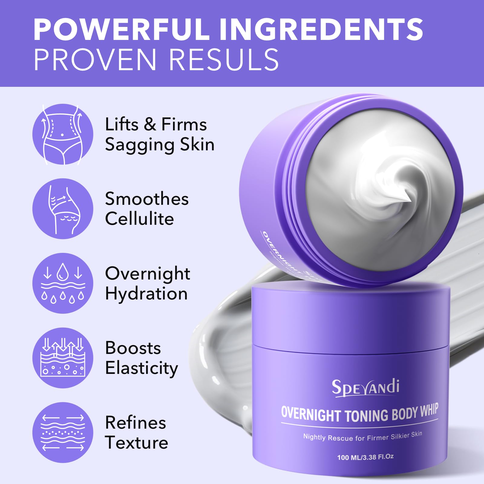 Sperandi Overnight Toning Whip botanical blend highlights natural firming ingredients