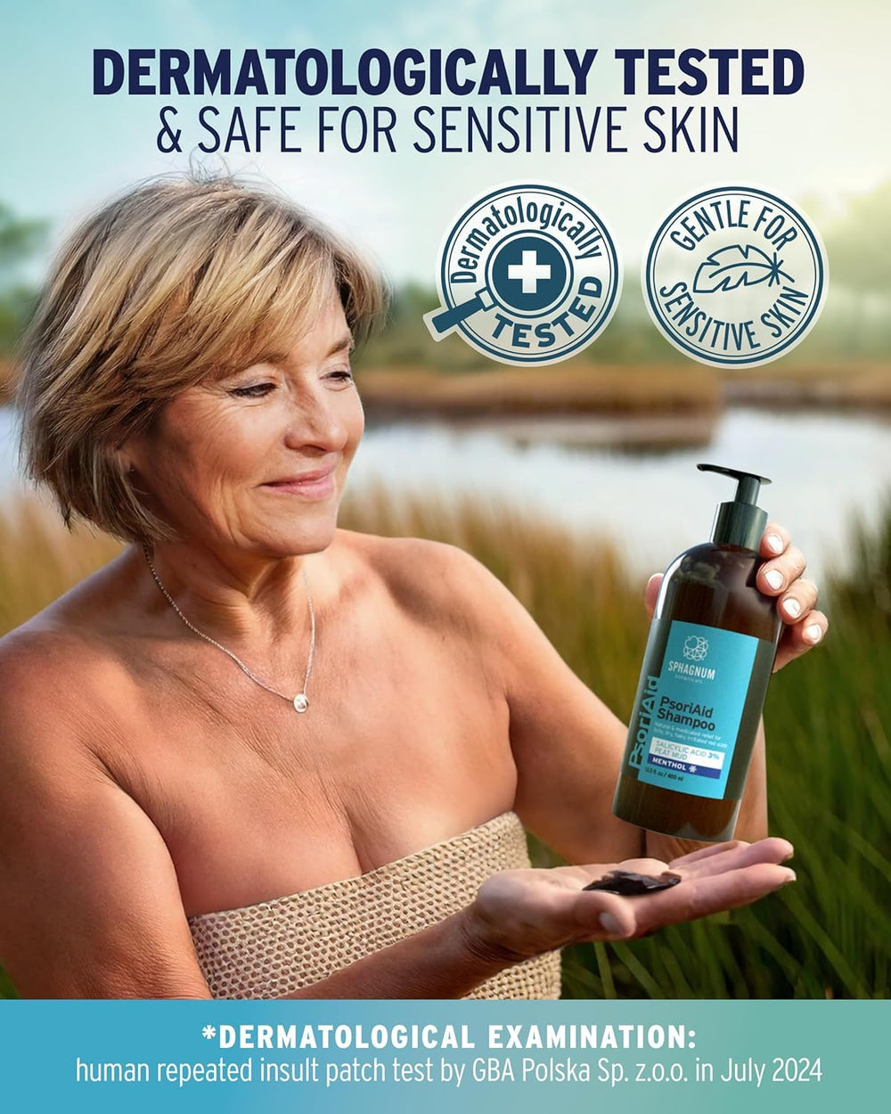 Sphagnum Botanicals Psoriasis Shampoo on hair ends demonstrates stronger, softer results